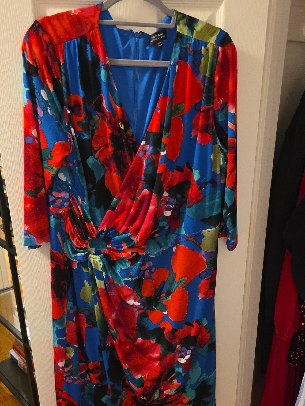 Tahari Blue Multi Floral Wrap-Style Dress